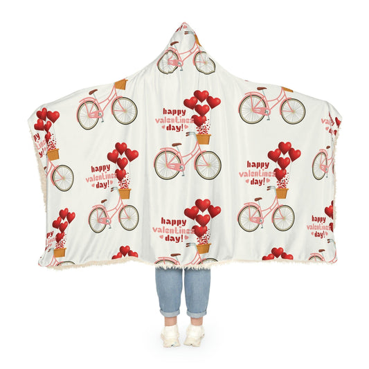 Sherpa Snuggle Blanket with Red Heart Balloon Bicycle Print - Cozy and Romantic Home Decor - SarsariCreations