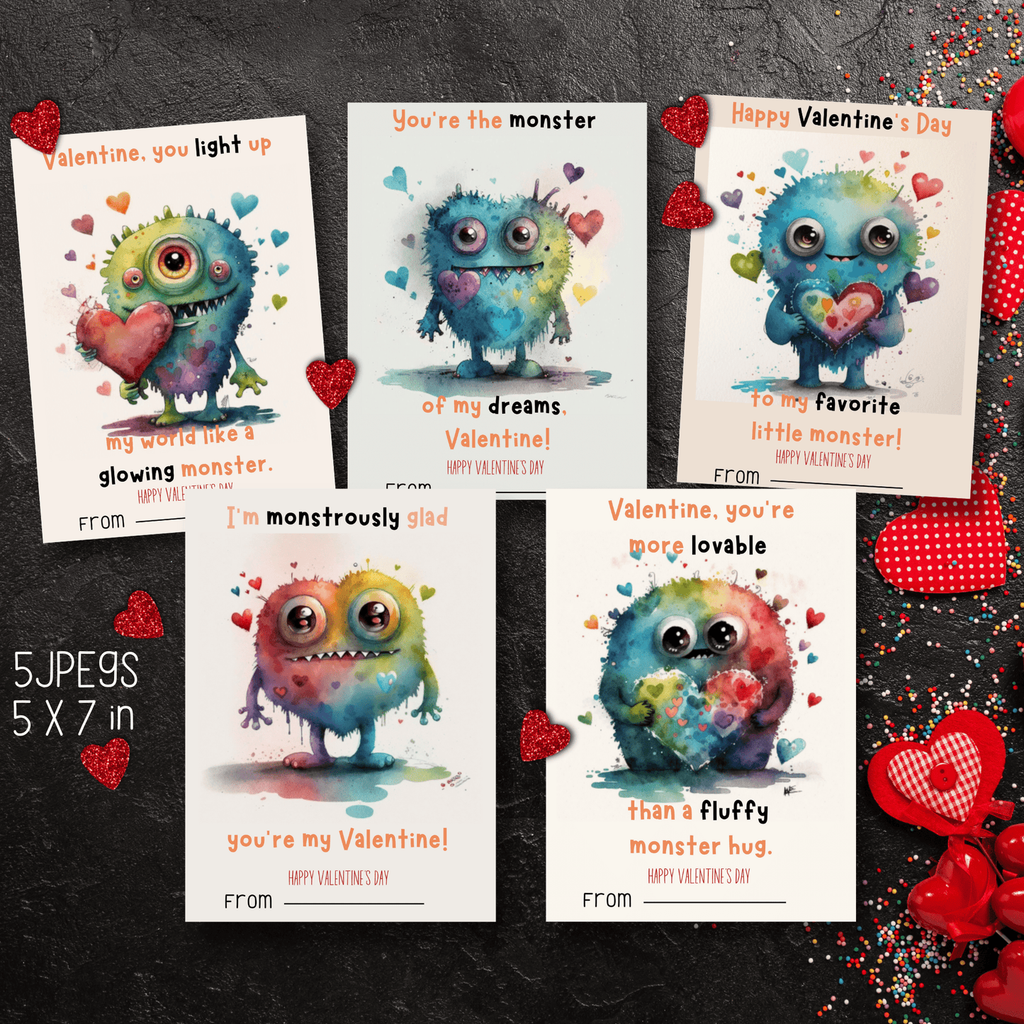 Make Valentine's Day Spooktacular with Printable Monster Cards and Gift Tags - Instant Download #V21