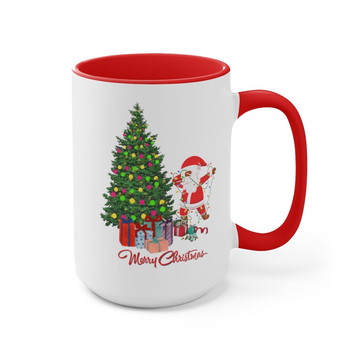 Christmas Mug, Santa Mug, Thanksgiving Gift, Winter Vibes, Xmas Mug 15 oz Two-Tone Coffee Mugs