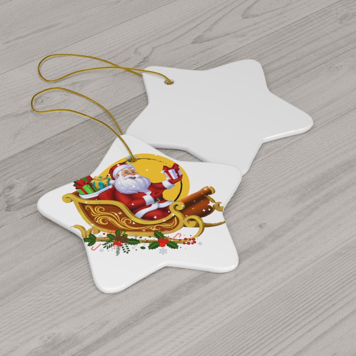 The Santa Sleigh Christmas Ceramic Ornament, 4 Shapes