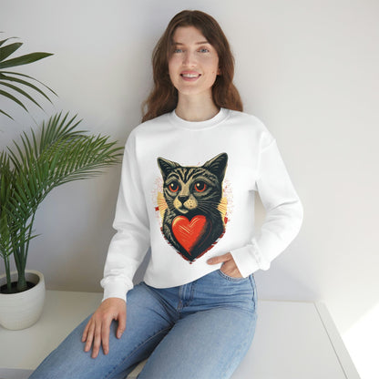 2023 Valentine's Day Sweatshirt: Cat with a Heartbeat of Love