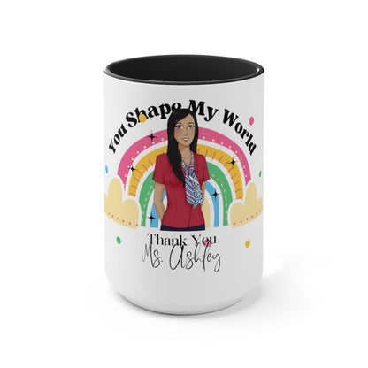 You Shape My World Mug, Christmas Decor, Personalized Teacher Gift 15 oz Two-Tone Coffee Mugs