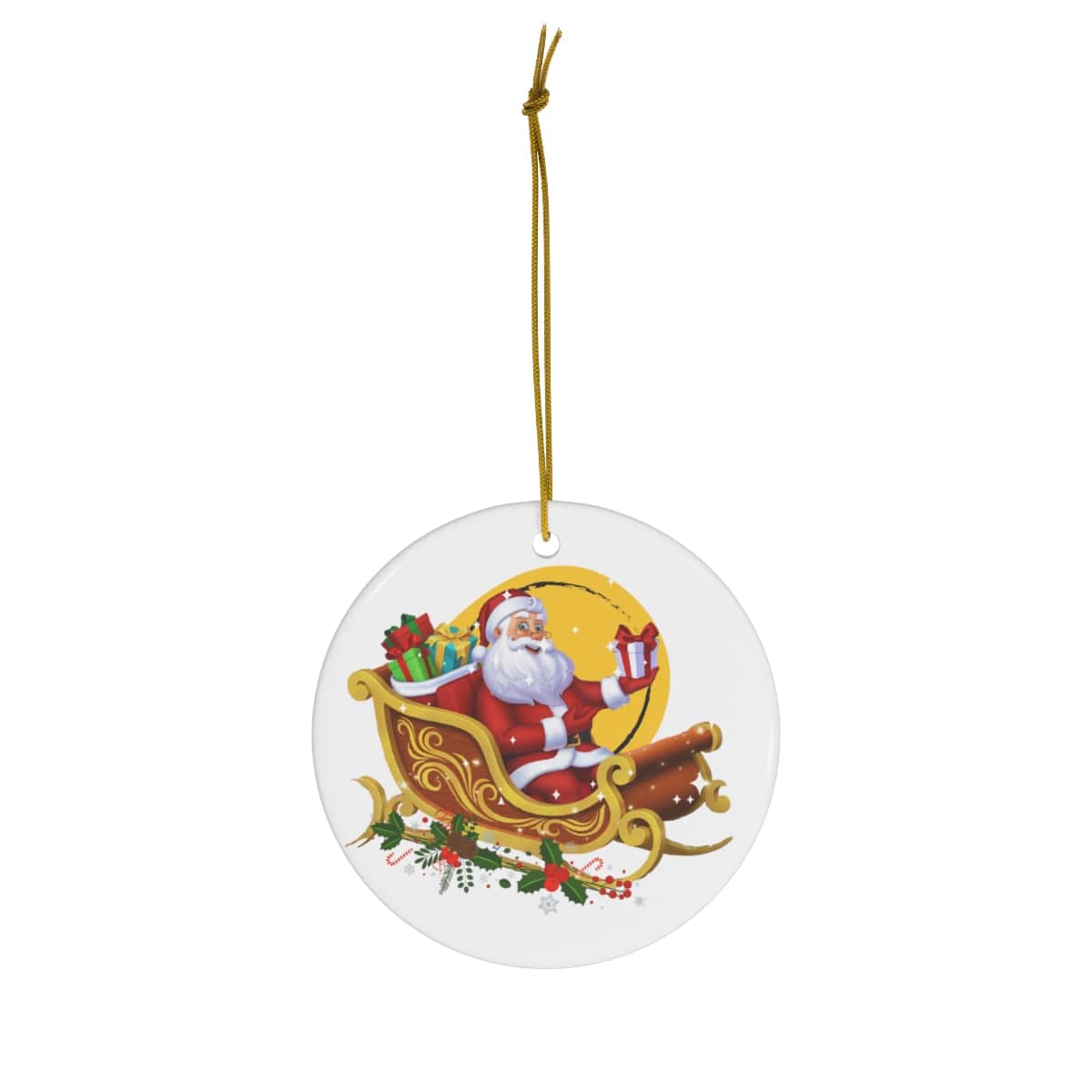 The Santa Sleigh Christmas Ceramic Ornament, 4 Shapes