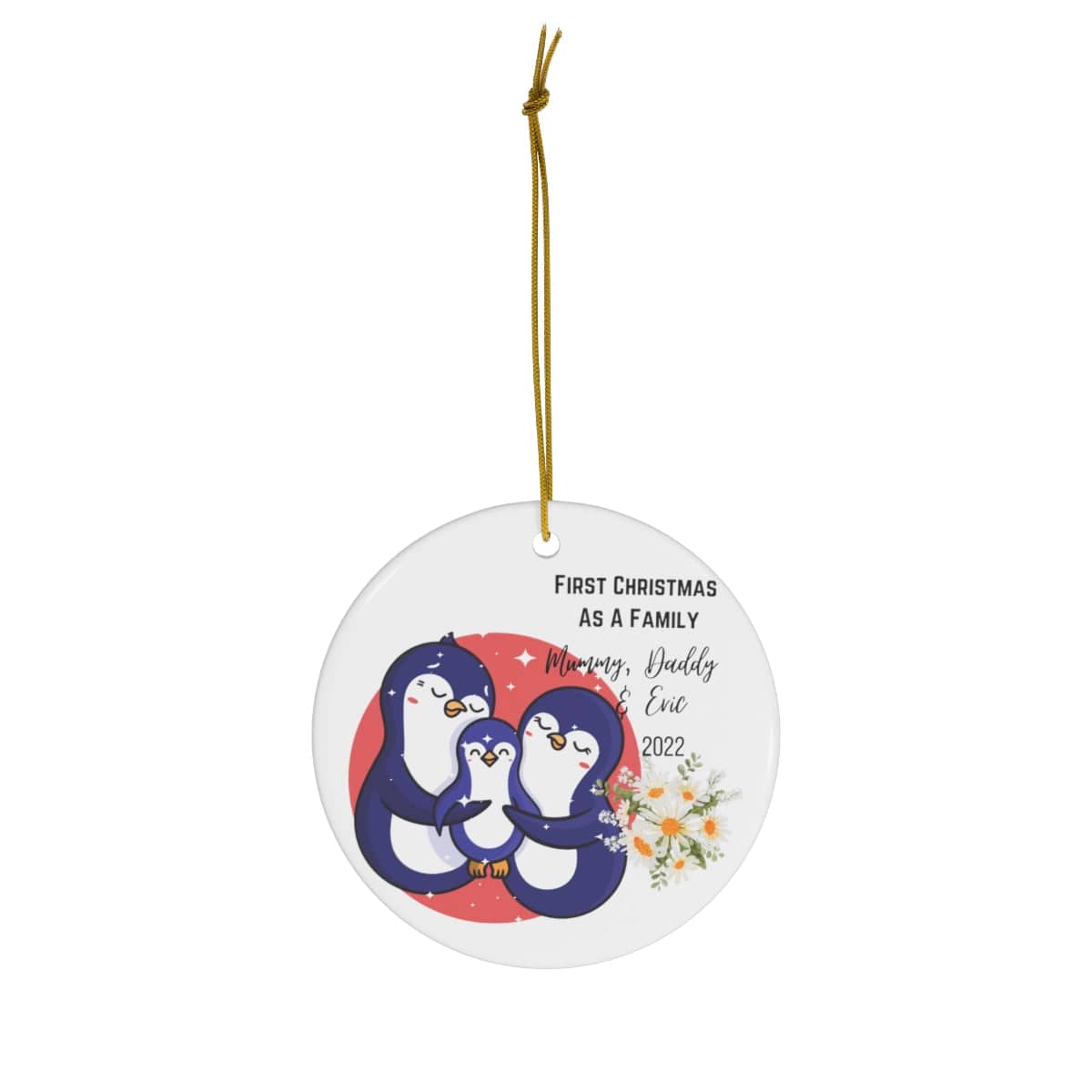 First Christmas as Family 2022 Custom Ceramic Ornament, 4 Shapes