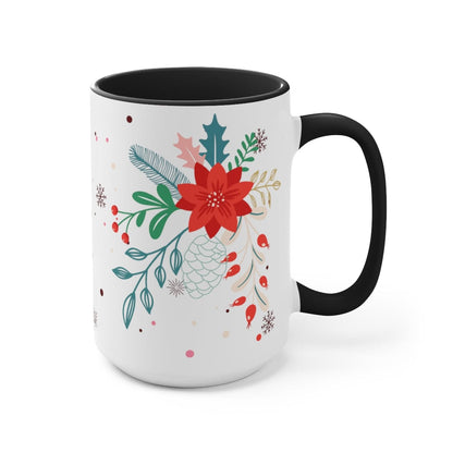 Pink Flower Coffee Mug - Home Decor - Christmas Family Gift - 15 oz Two-Tone Coffee Mugs