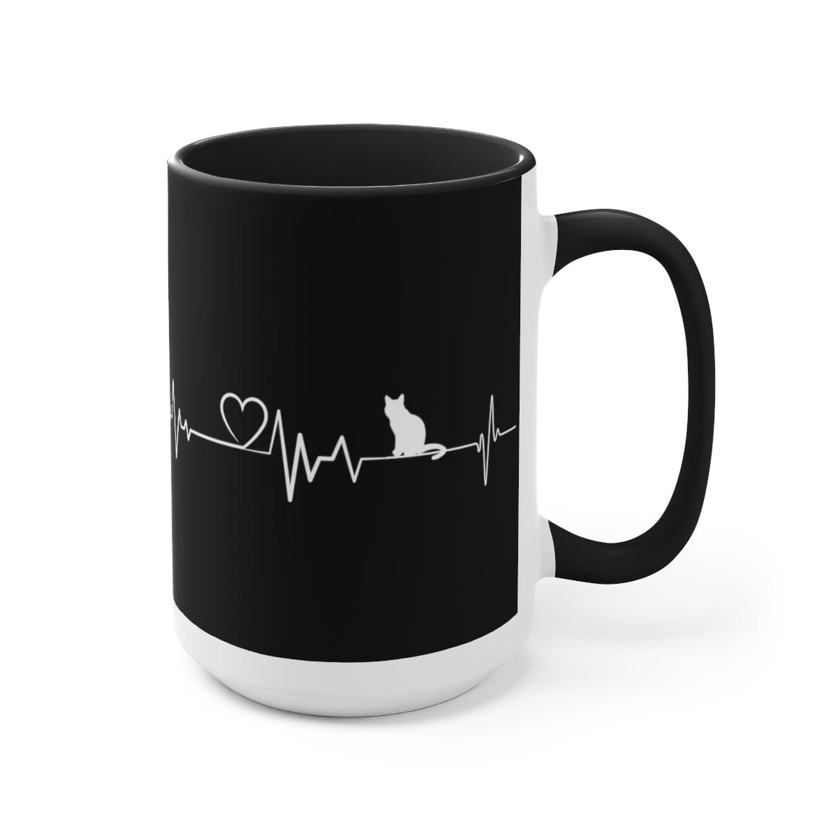 Cat Heartbeat Coffee Mug, Christmas Decor, Gift for Coworker, Giving Thanks Mug, Holiday Mug 15 oz Two-Tone Coffee Mugs