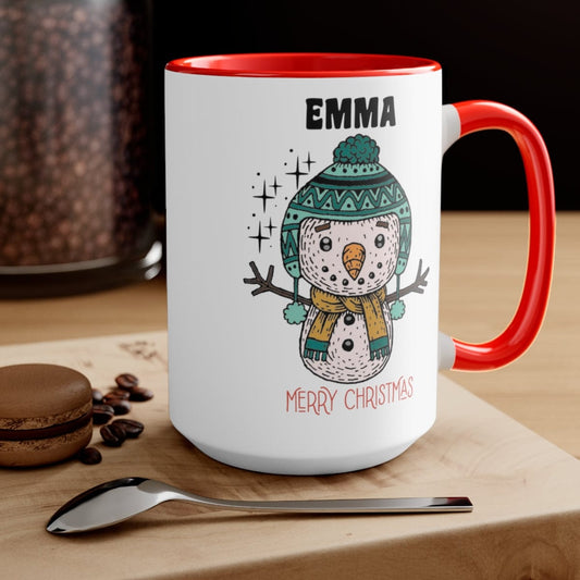 Emma Merry Christmas Mug - Christmas Decor - Gift for Friend - 15 oz Two-Tone Coffee Mugs