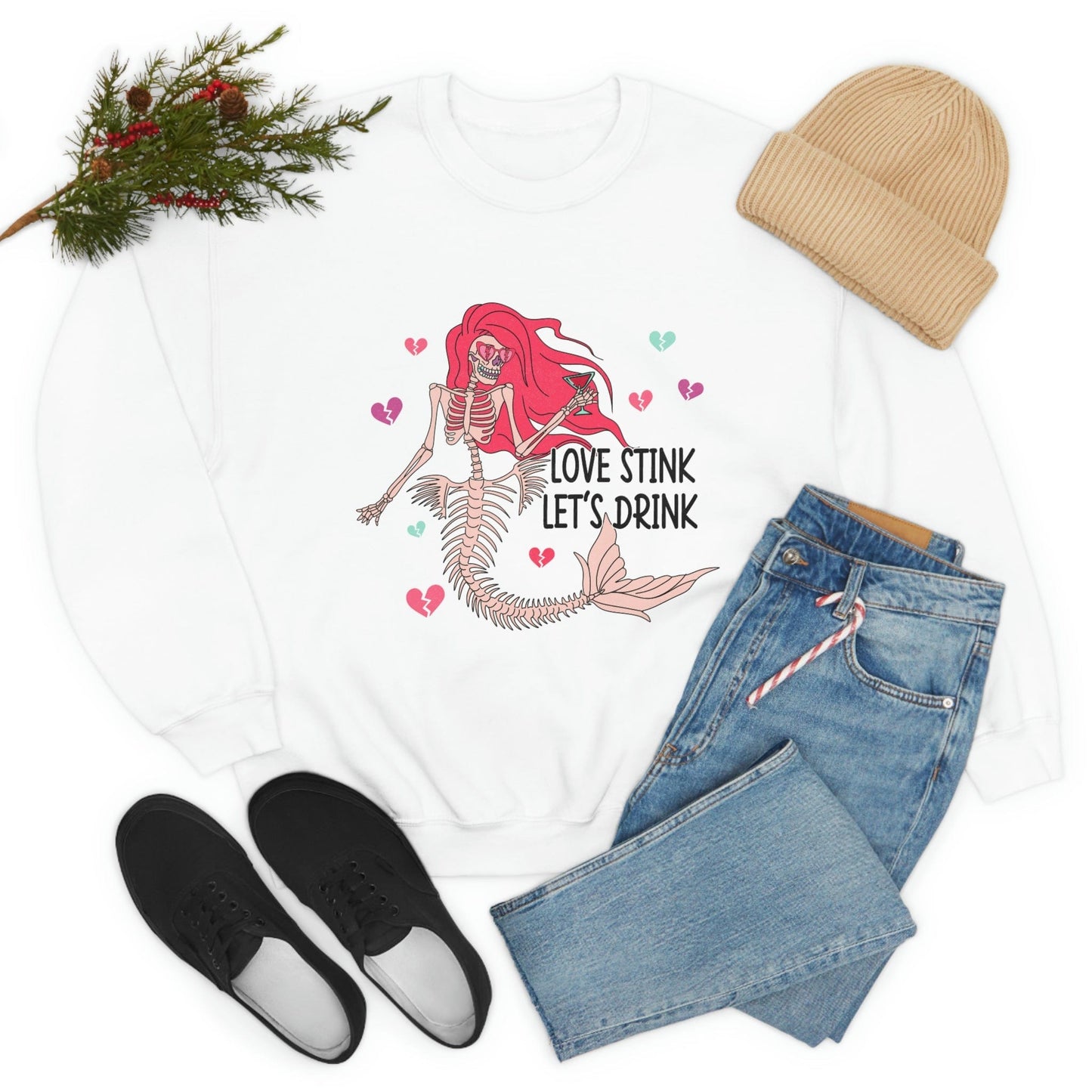 Anti-Valentine's Day 2023: Drink Like a Mermaid Skeleton Sweatshirt