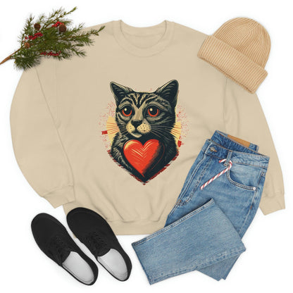 2023 Valentine's Day Sweatshirt: Cat with a Heartbeat of Love