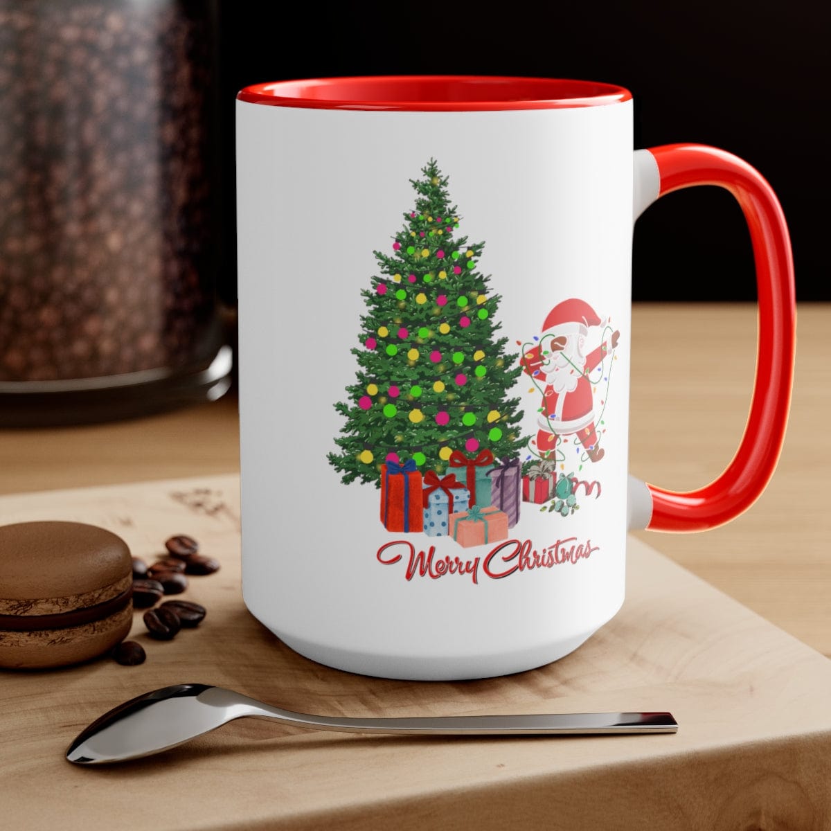 Christmas Mug, Santa Mug, Thanksgiving Gift, Winter Vibes, Xmas Mug 15 oz Two-Tone Coffee Mugs