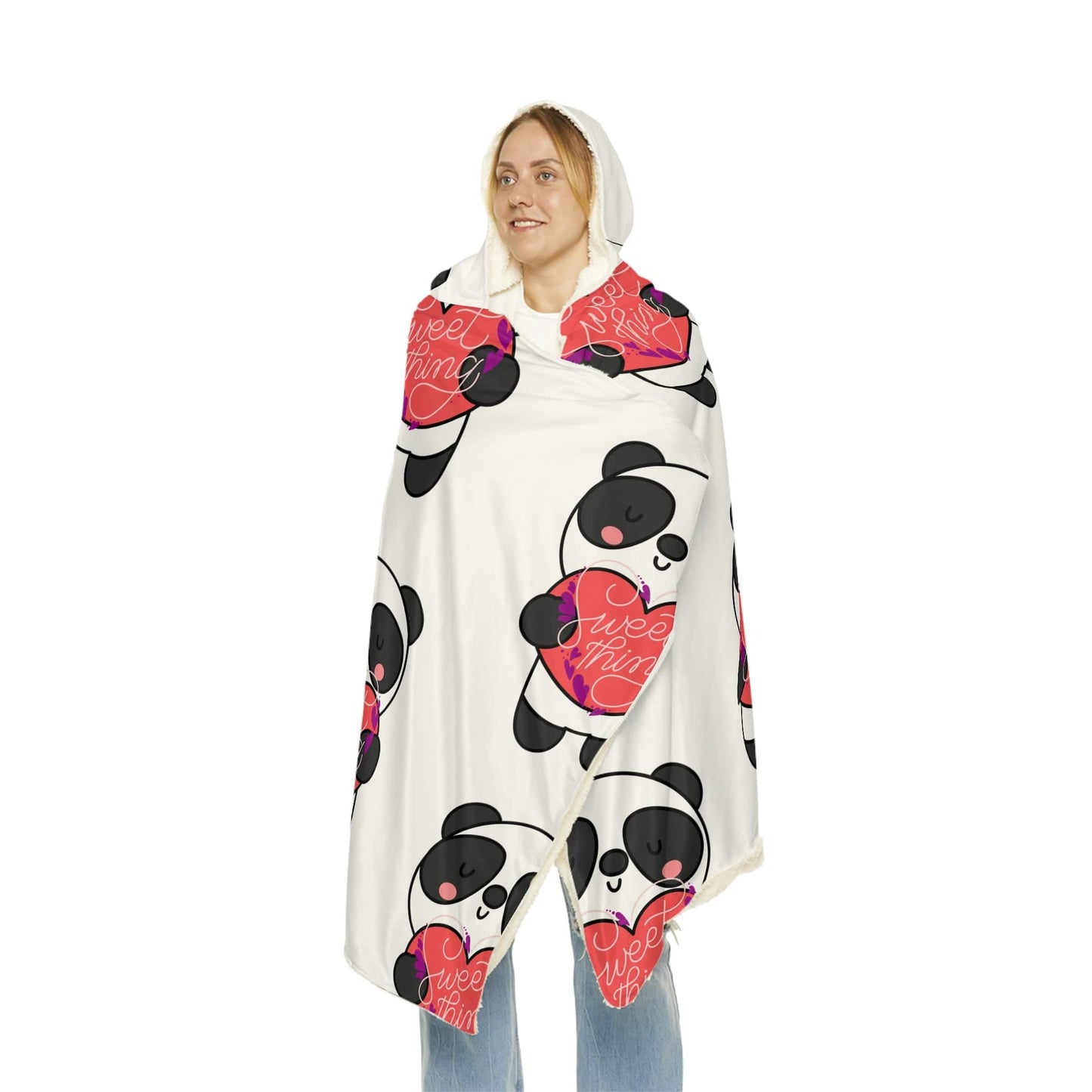 Panda Love Sherpa Snuggle Blanket - Cuddly Panda and a Red Heart - SarsariCreations