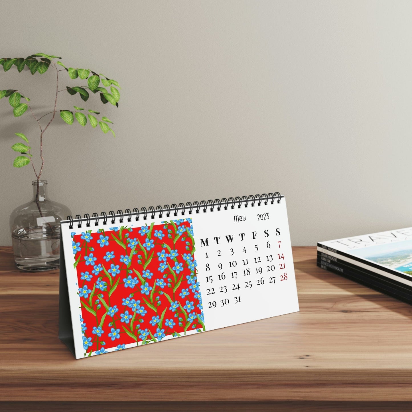 Red Blue Desk Calendar