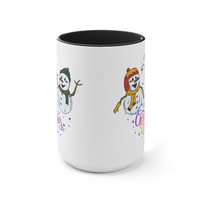 Snowy Christmas Mug, Christmas Decor, Gift for Mom 15 oz Two-Tone Coffee Mugs