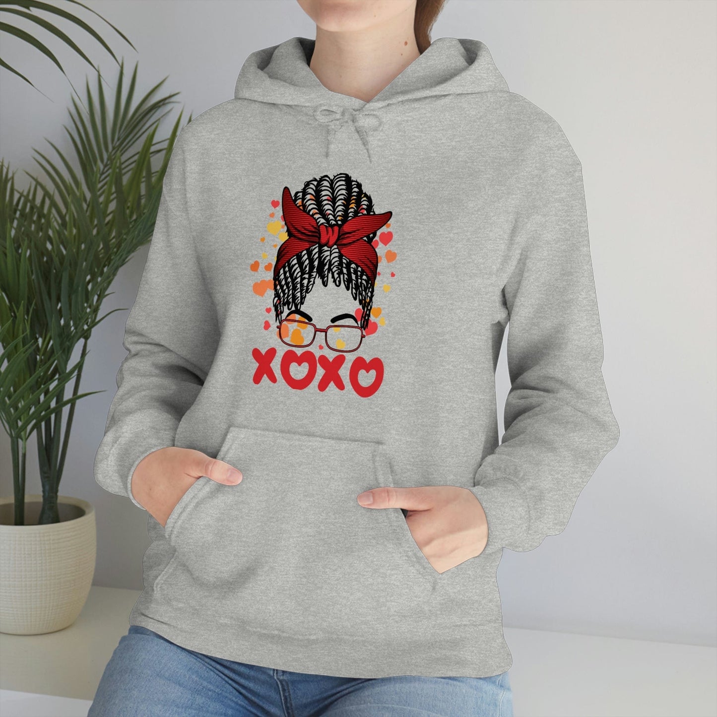 XOXO Messy Bun with Hearts Couples Clothing Hoodie