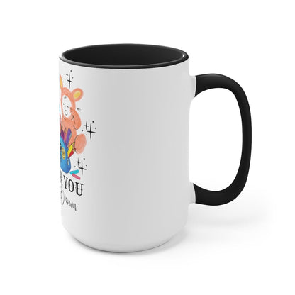 Thank You Teacher Mug, Christmas Decor, Personalized Teacher Gift 15 oz Two-Tone Coffee Mugs