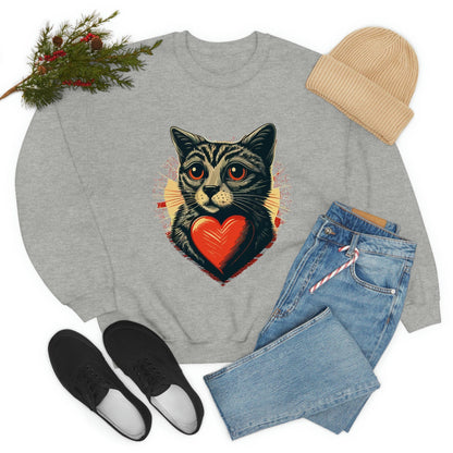 2023 Valentine's Day Sweatshirt: Cat with a Heartbeat of Love