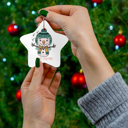 Cute Snowman Christmas Ceramic Ornament, 4 Shapes