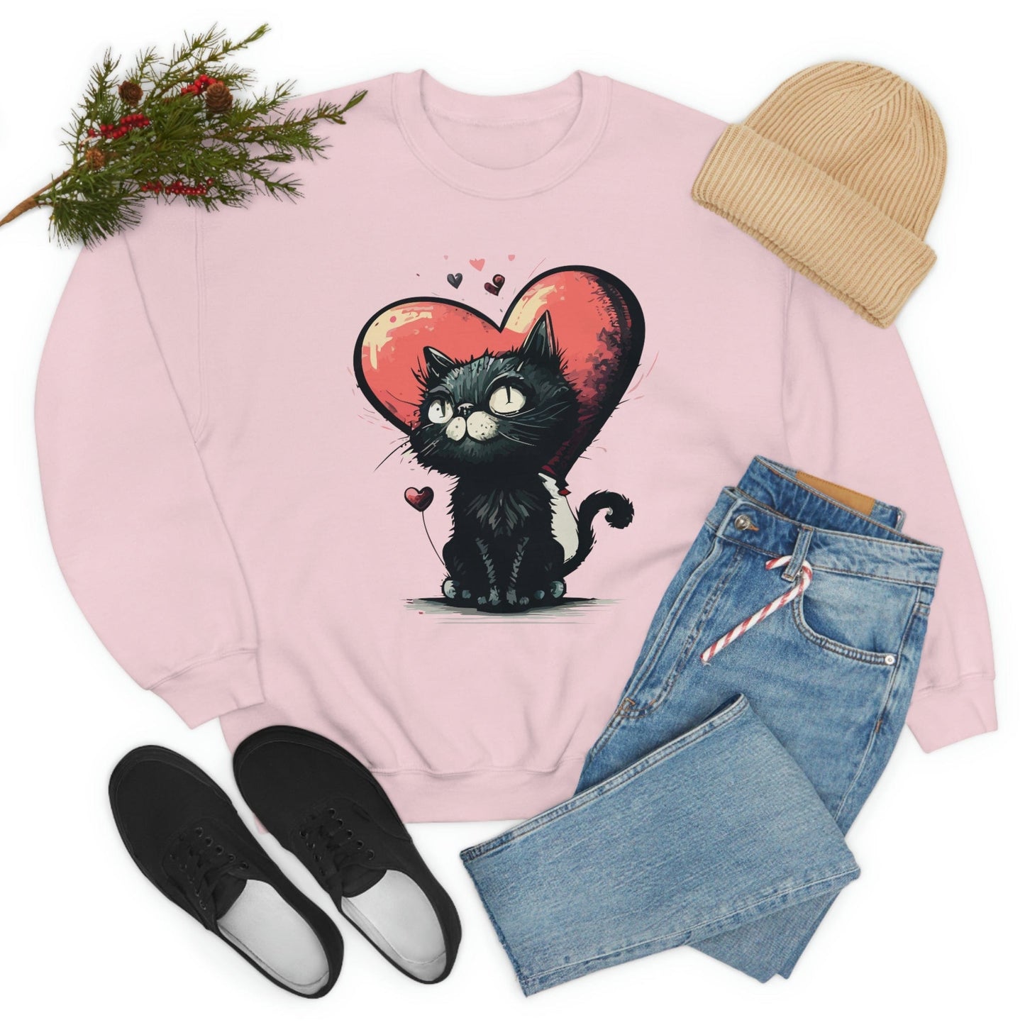 2023 Valentine's Day Sweatshirt: BlakCat with a Heart of Love