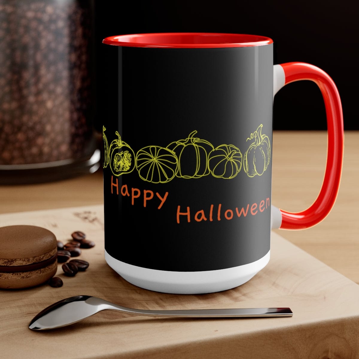 Pumpkin Mug, Happy Halloween Mug, Halloween Gifts, Autumn Gift, Couple Gift, 15 oz Two-Tone Coffee Mugs