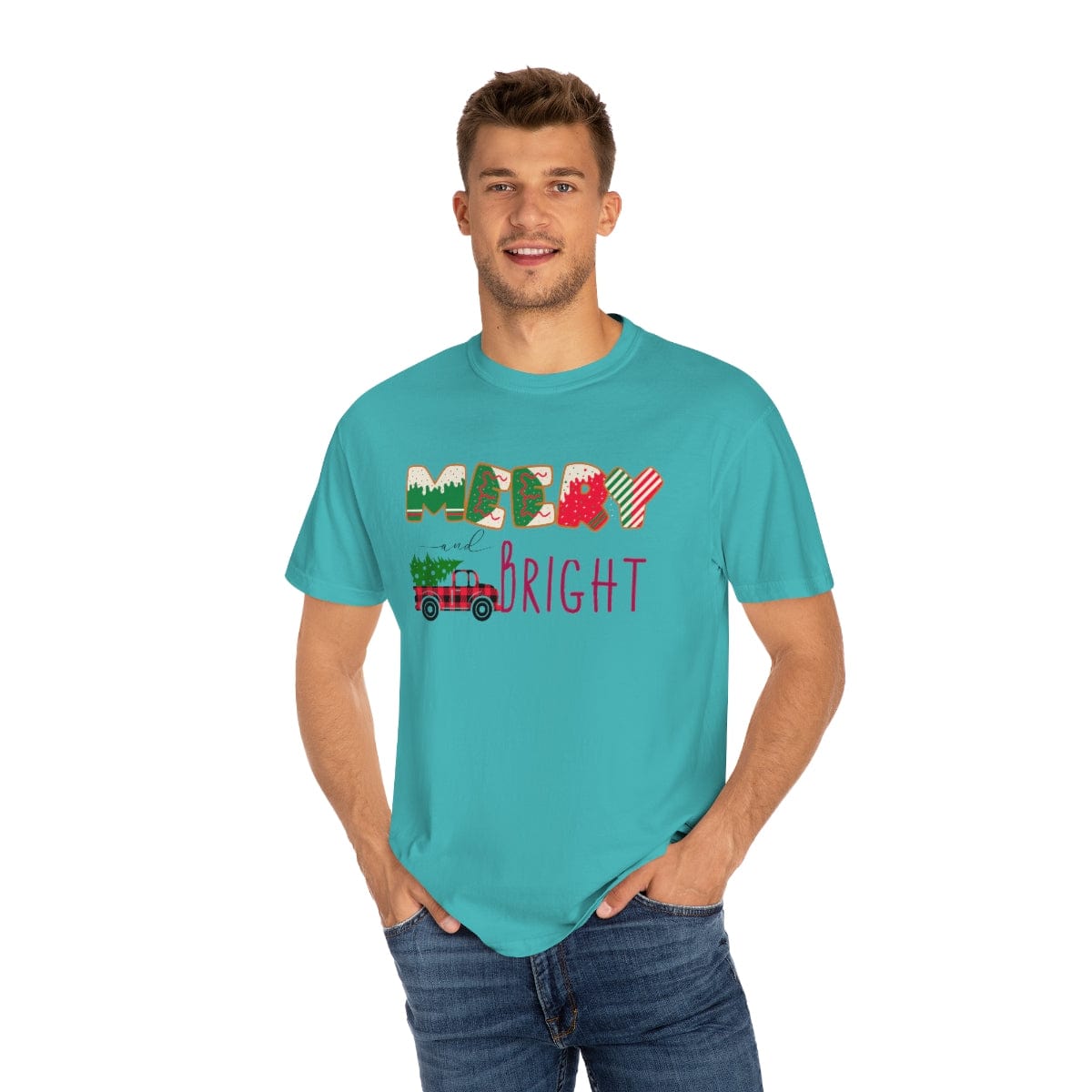 Merry and Bright Comfort Colors, Retro Shirt for Men, Men Christmas T-Shirt, Holiday Tee, New Year Gift, Unisex Garment-Dyed T-shirt