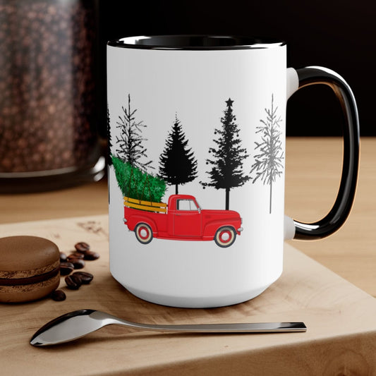 Christmas Coffee Mug, Christmas Decor, Christmas Mug for Coworker, Tree Mug, Holiday Mug 15 oz Two-Tone Coffee Mugs