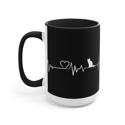 Cat Heartbeat Coffee Mug, Christmas Decor, Gift for Coworker, Giving Thanks Mug, Holiday Mug 15 oz Two-Tone Coffee Mugs