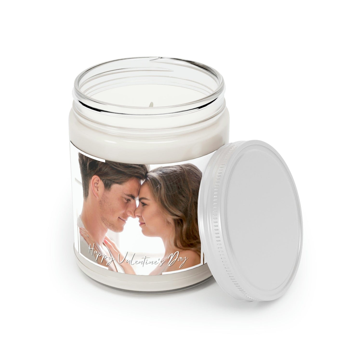 Personalised Valentine's Day Gift Candle with Photo - Scented Soy Candles for Couple, Handmade Gift for Him or Her