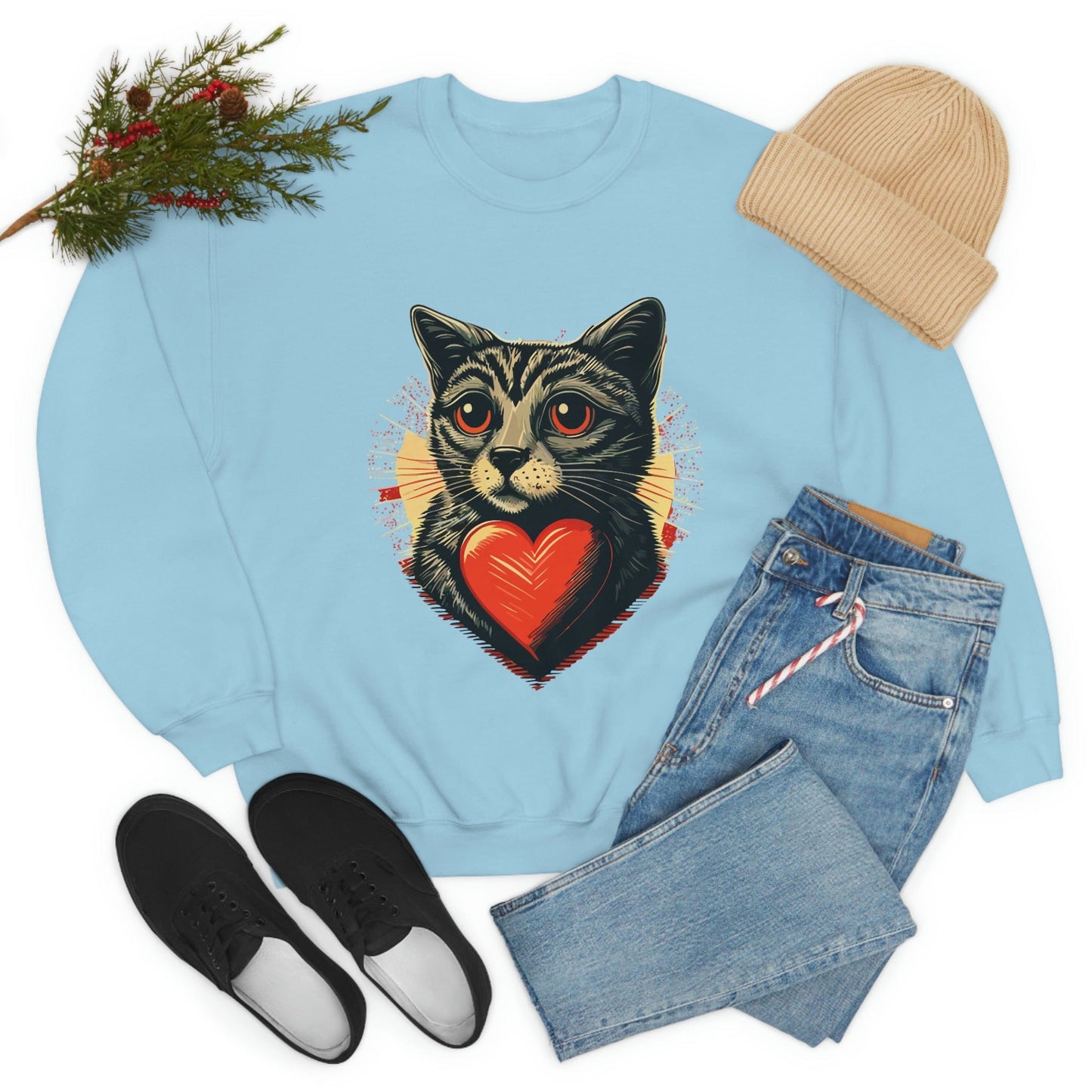 2023 Valentine's Day Sweatshirt: Cat with a Heartbeat of Love