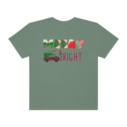 Merry and Bright Comfort Colors, Retro Shirt for Men, Men Christmas T-Shirt, Holiday Tee, New Year Gift, Unisex Garment-Dyed T-shirt