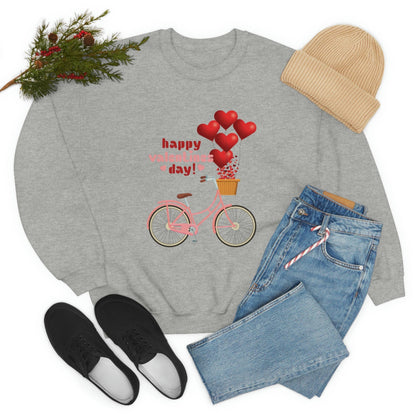 Love on the Cycle with Red Hearts Balloon: 2023 Valentine's Day Sweatshirt