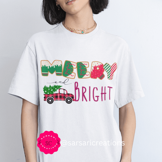 Merry and Bright Comfort Colors, Retro Shirt for Women, Women Christmas T-Shirt, Holiday Tee, New Year Gift