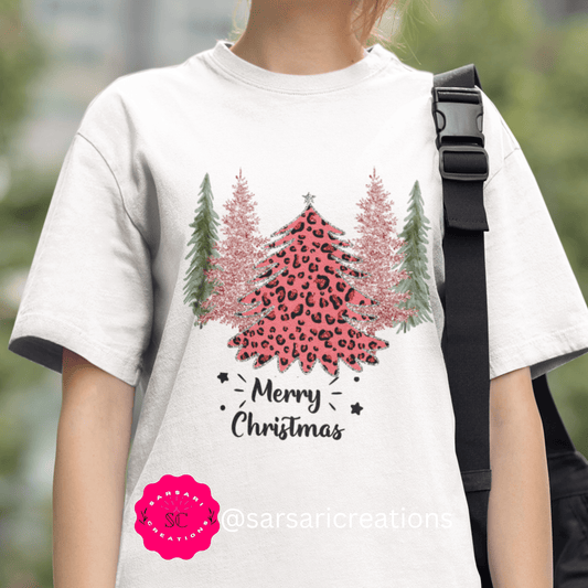 Leopard Plaid Christmas Shirt, Trees Plaid Comfort Colors, Pink Leopard Shirt, Leopard T-Shirt, Holiday Gift