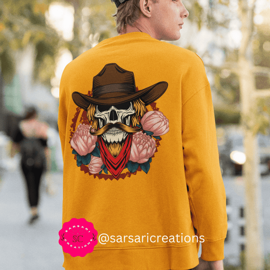 Cowboy Skull with Flowers Men's Oversized Sweatshirt, Trendy Sweatshirt, Pinterest Sweatshirt