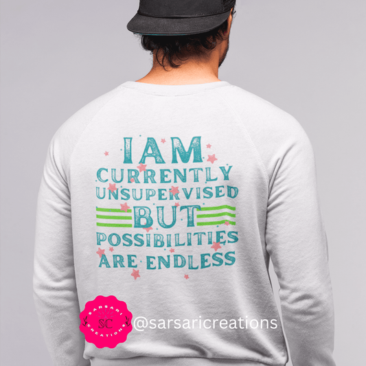 I Am Currently Unsupervised but Possibilities Are Endless Men's Oversized Sweatshirt with Back Print