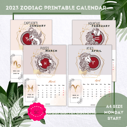 Printable Calendar 2023, 2023 Zodiac Calendar - Printable Wall Art for Astrology Lovers, Printable Astrology Calendar