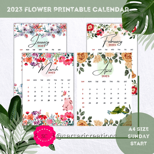 2023 Flower Printable Calendar