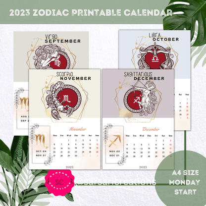 Printable Calendar 2023, 2023 Zodiac Calendar - Printable Wall Art for Astrology Lovers, Printable Astrology Calendar