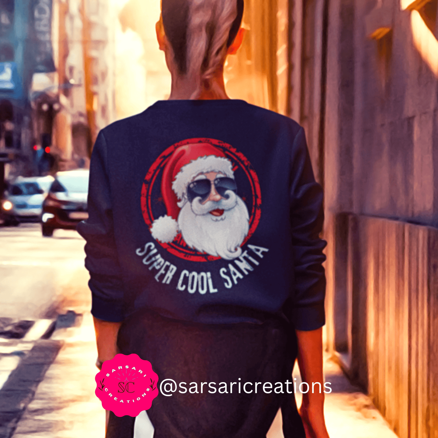 Super Cool Santa Christmas Sweatshirt, Funny Ugly Holiday Sweater, Women Crewneck