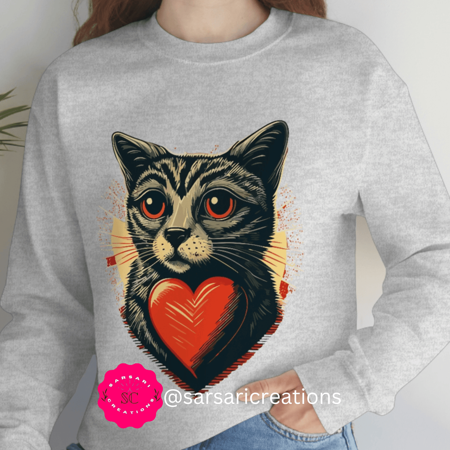 2023 Valentine's Day Sweatshirt: Cat with a Heartbeat of Love