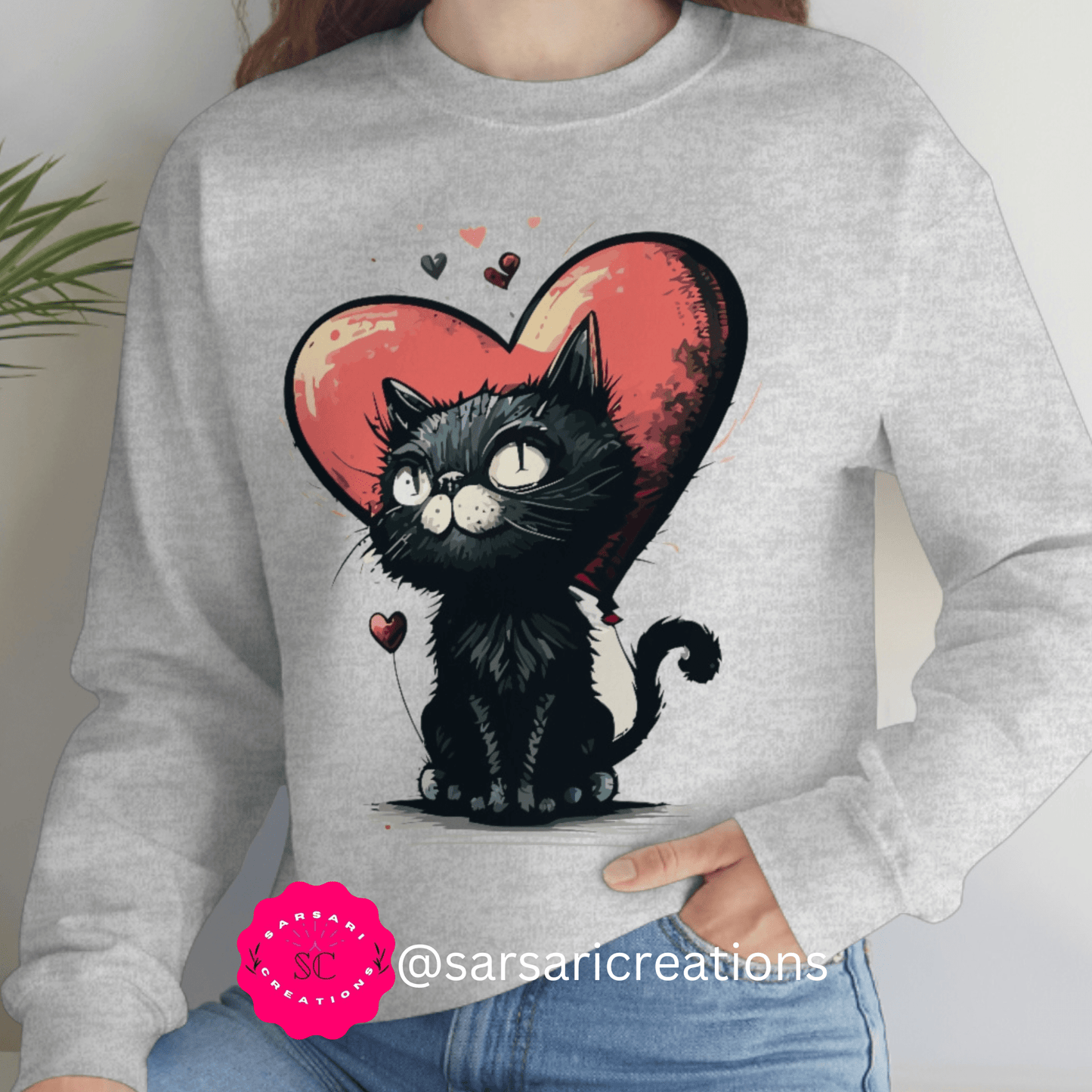 2023 Valentine's Day Sweatshirt: BlakCat with a Heart of Love