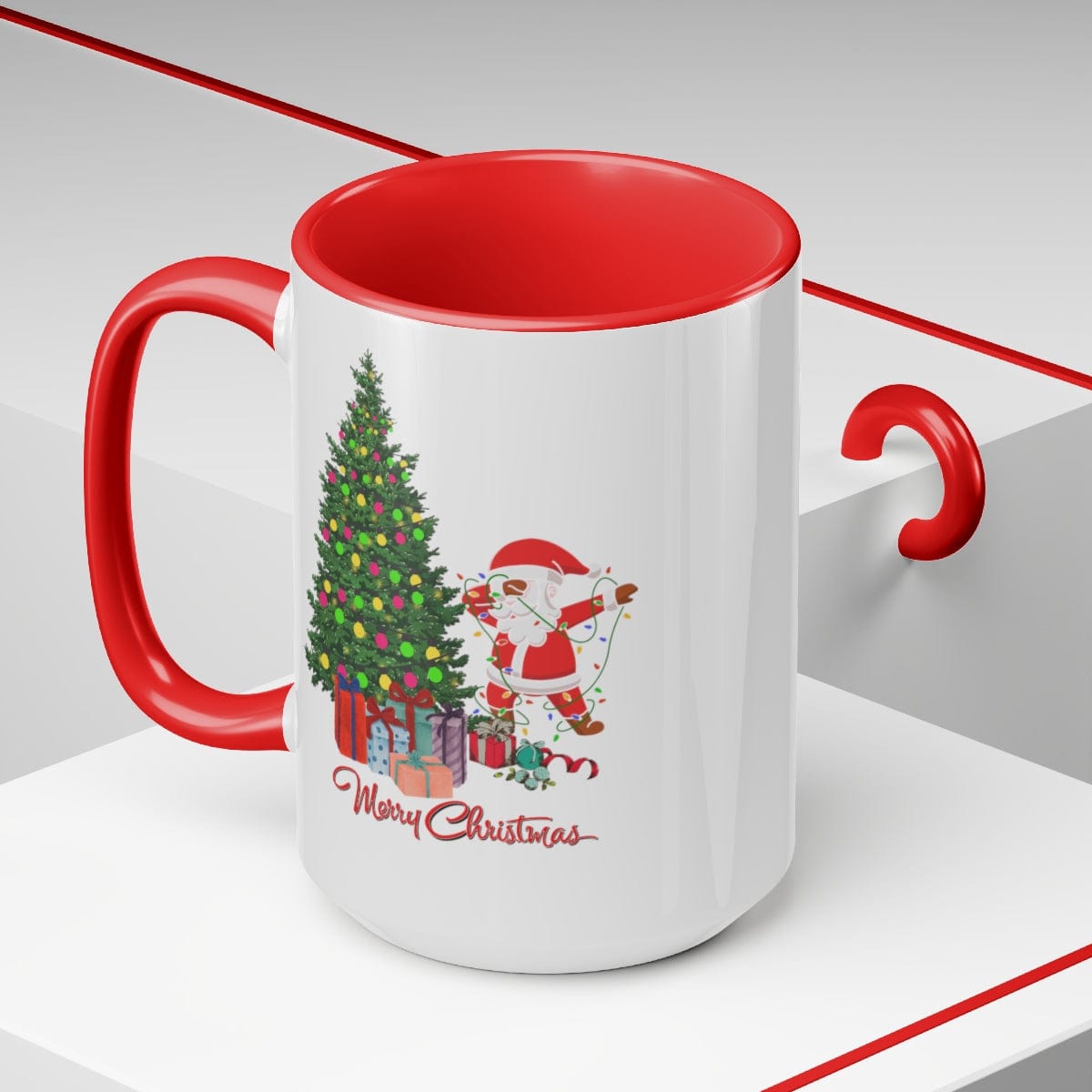 Christmas Mug, Santa Mug, Thanksgiving Gift, Winter Vibes, Xmas Mug 15 oz Two-Tone Coffee Mugs