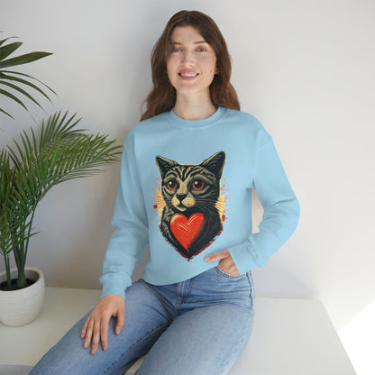 2023 Valentine's Day Sweatshirt: Cat with a Heartbeat of Love