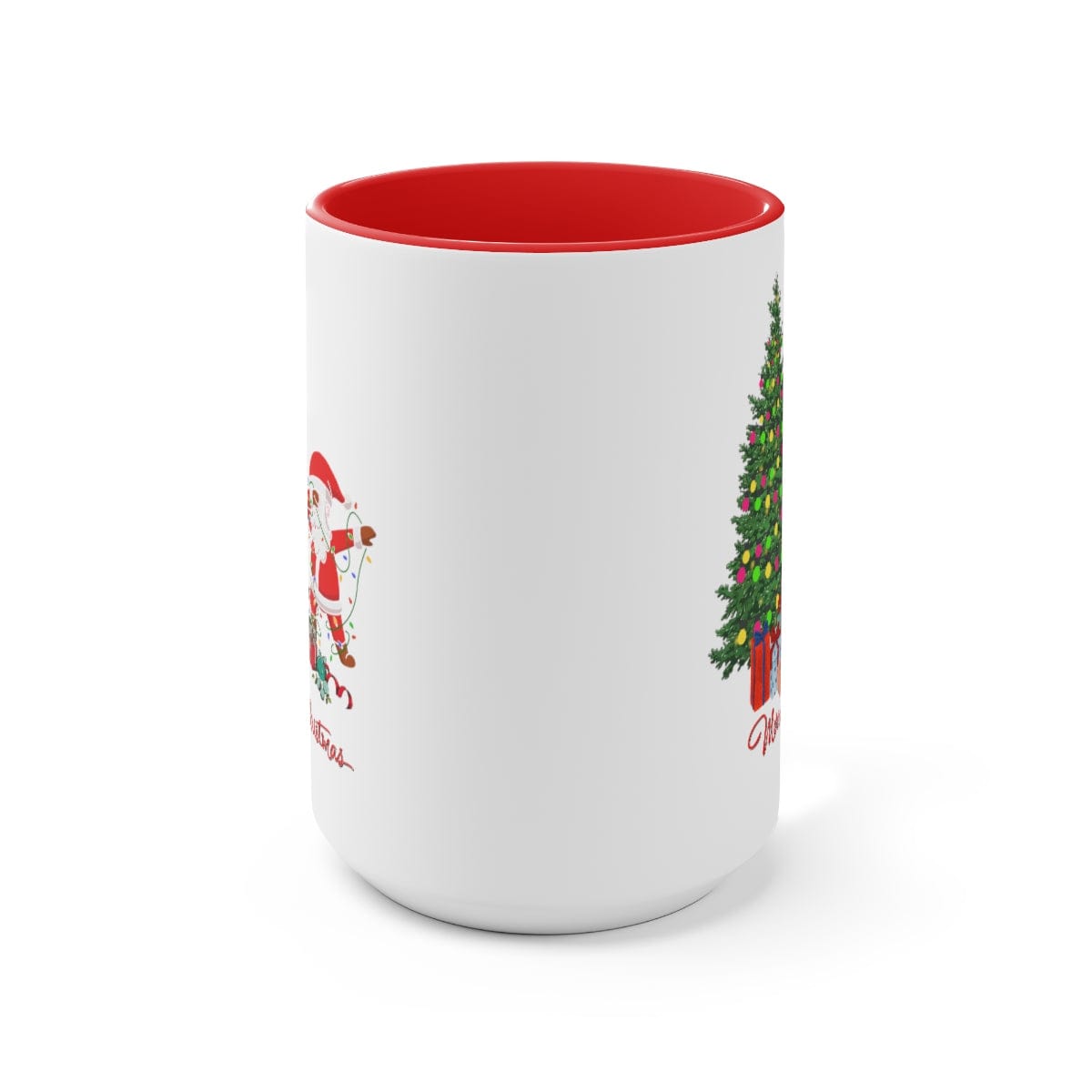 Christmas Mug, Santa Mug, Thanksgiving Gift, Winter Vibes, Xmas Mug 15 oz Two-Tone Coffee Mugs