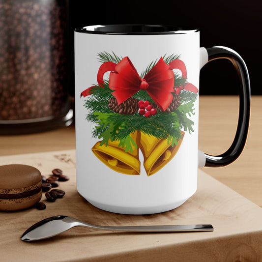 Bells of Christmas Coffee Mug - Home Decor - Gift for Holidays - 15 oz Two-Tone Coffee Mugs