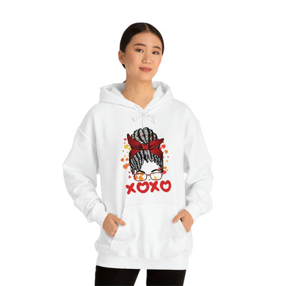 XOXO Messy Bun with Hearts Couples Clothing Hoodie