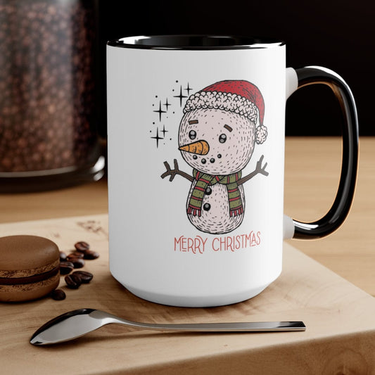 Christmas Snowman Mug, Christmas Decor, Gift For Her 15 oz Two-Tone Coffee Mugs