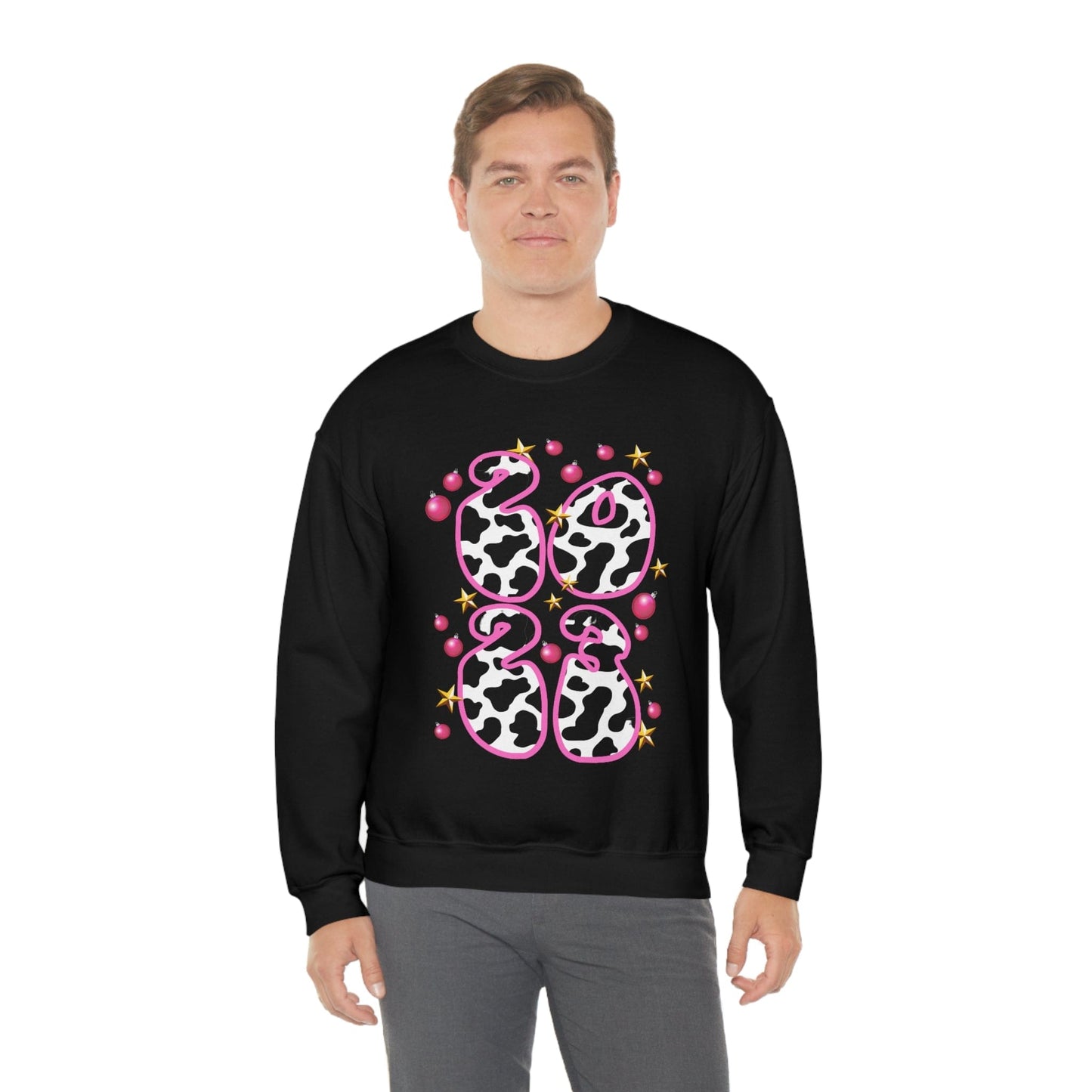 2023 Pink Cow Print Men Sweatshirt, New Year's Eve 2023 Sweatshirt for Men, Retro New Year Sweater, Western Cow Print Sweatshirt