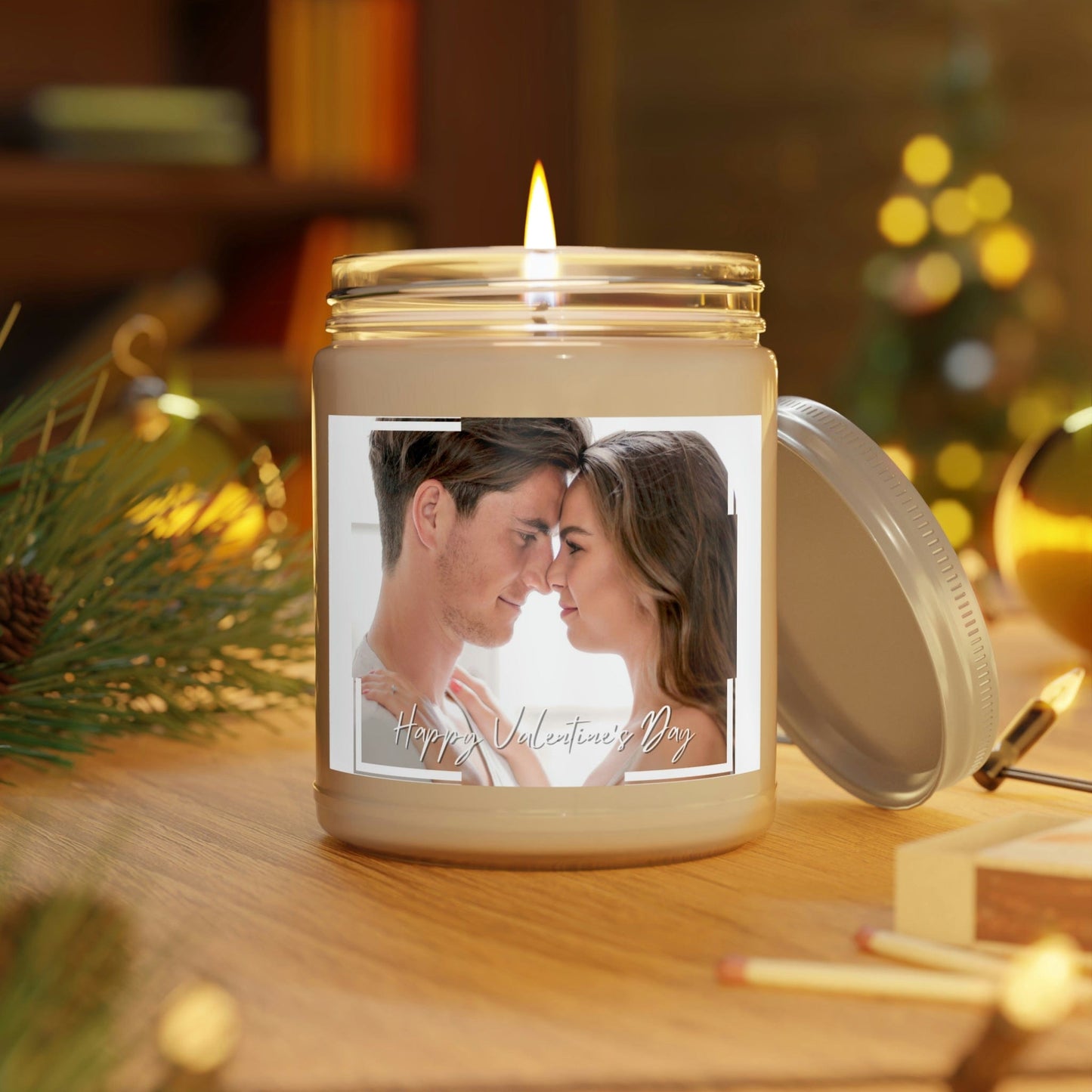 Personalised Valentine's Day Gift Candle with Photo - Scented Soy Candles for Couple, Handmade Gift for Him or Her