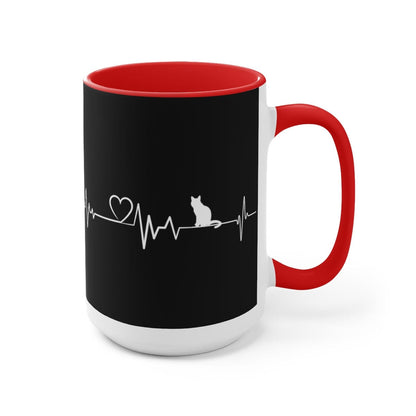 Cat Heartbeat Coffee Mug, Christmas Decor, Gift for Coworker, Giving Thanks Mug, Holiday Mug 15 oz Two-Tone Coffee Mugs