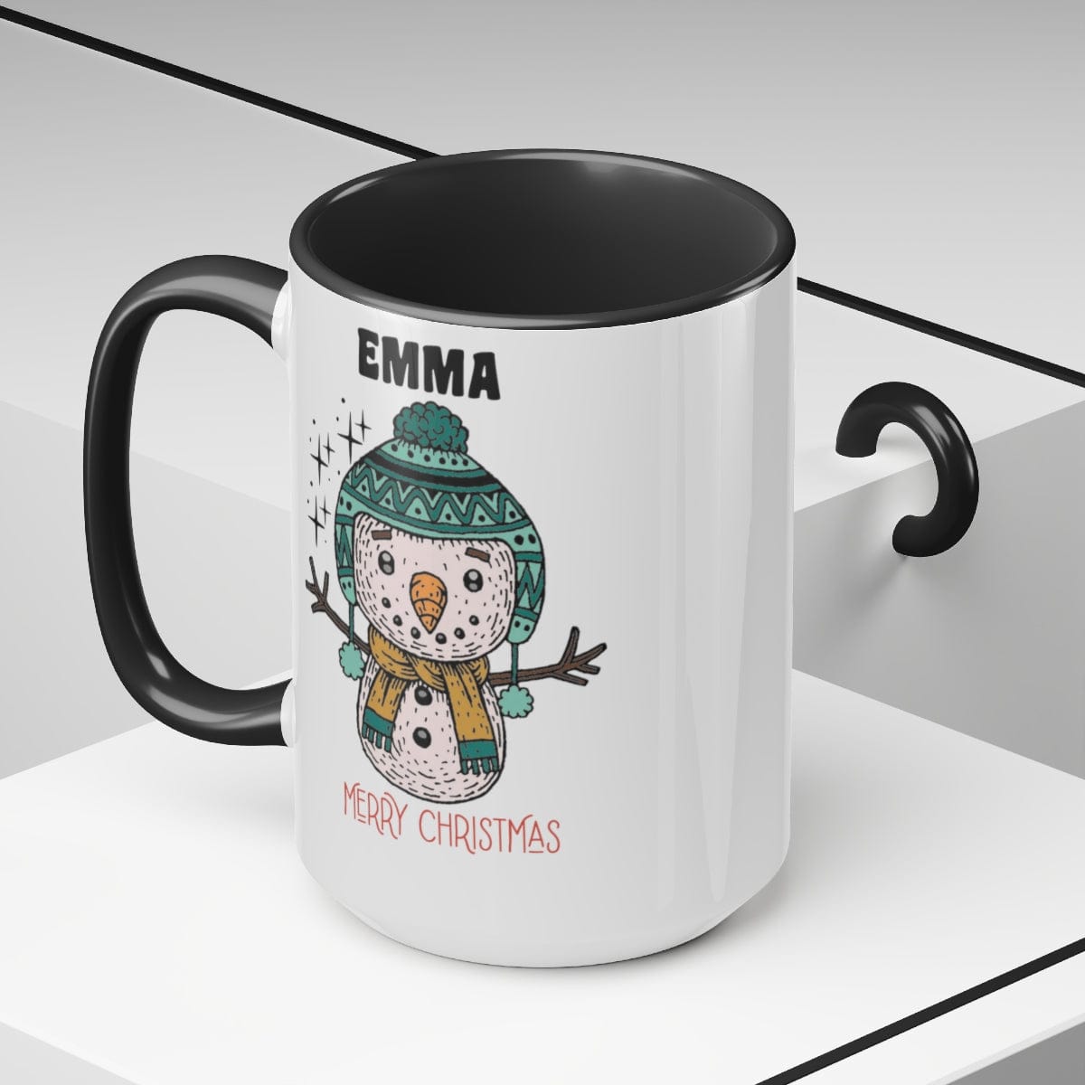 Emma Merry Christmas Mug - Christmas Decor - Gift for Friend - 15 oz Two-Tone Coffee Mugs